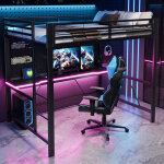 Lit mezzanine 1 place 140x200, lit enfant avec barriere, lit superpos� enfant gaming en m�tal 140x200 ...