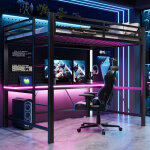 Lit mezzanine 1 place 160x200, lit enfant avec barriere, lit superpos� enfant gaming en m�tal 160x200 ...