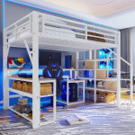 Lit mezzanine 1 place enfant 140 x 200 cm avec �clairage led et port usb, lit mezzanine avec bureau lit ...