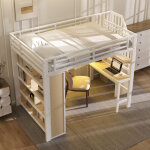 Lit mezzanine 140�200 cm, lit double avec escalier de rangement, bureau, �tag�res et led r�glable, sans ...