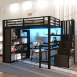 Lit mezzanine 140 x 200 cm, lit superpos�, lit enfant, avec bureau, compartiment de rangement, bandeau ...