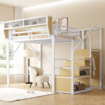 Lit mezzanine 140x200 avec �chelle de s�curit� et compartiment de rangement modulable, lit en m�tal, ...