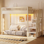 Lit mezzanine 90 x 200 cm avec 4 portes et �tag�res - echelles interchangeables - leds - pin + contreplaqu� ...