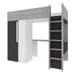 Vente - unique - lit mezzanine 90 x 200 cm avec armoire et bureau - anthracite et blanc - nicolas ii Vente - unique - lit mezzanine 90 x 200 cm avec armoire et bureau - anthracite et blanc - nicolas ii