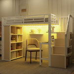 Lit mezzanine 90 x 200 cm, lit superpos�, lit enfant, avec bureau, compartiment de rangement, bandeau ...