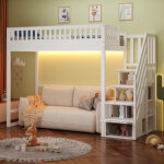 Lit mezzanine 90x200 avec �chelle de rangement s�curis�e, cadre de lit en pin massif pour enfants et ...