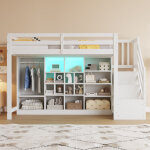 Lit mezzanine 90x200 avec rangements, placard avec tringle, armoire, �tag�res multiples, escalier lat�rale ...