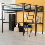 Meubles cosy - lit mezzanine adulte en noir mtal laqu poxy avec bureau - sommier  lattes - 140x190cm ...