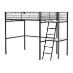 Les tendances - lit mezzanine avec bureau en metal epoxy - noir - sommier inclus - 140x190 cm - oxford ...