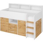Lit mezzanine avec bureau neo droit blanc / chne artisanal