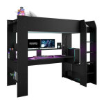 Les tendances - lit mezzanine combine enfant led gamer online - 90 x 200 cm - noir mat - sommier inclus ...