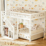 Lit mezzanine enfant pin 90x200 cm, lit superpos� enfant avec �chelle de rangement armoire �tag�res et ...