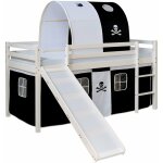 D�coshop26 - lit mezzanine pour enfant avec sommier toboggan tunnel rideau mod�le noir pirate 90x200 ...