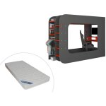 Lit mezzanine gamer 90 x 200 cm - avec bureau et rangements - avec leds - anthracite et rouge + matelas ...