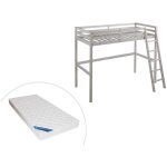 Lit mezzanine gedeon ii - 90 x 190 cm - pin massif - blanchi + matelas
