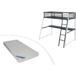 Lit mezzanine malicia - 90 x 190 cm - bureau intgr - noir et blanc + matelas