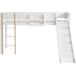 Lit mezzanine en pin blanc avec toboggan 90 x 200 cm