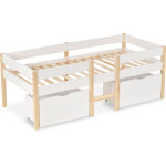 Lit mezzanine en pin massif blanc avec tiroir et barri�re 90 x 190 cm