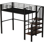 Lit mezzanine de style �chelle avec �tag�res lat�rales, cadre de lit m�tallique peu encombrant pour dortoirs. ...