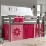 Lit mi - hauteur charlotte avec tente de lit fleurs - gris