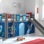 Lit mi - hauteur avec toboggan astrid avec tunnel de lit et sacs de