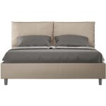 Lit moderne 160x200 cm avec tte de lit coussins simili cuir beige anja - option avec sommier et sans ...
