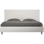 Lit moderne 180x200 cm avec tte de lit rayures verticales matelass simili cuir blanc bazen -