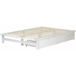 Dcoshop26 - lit palette en bois massif blanc 140x200 cm avec tiroirs de rangement et sommier  lattes ...