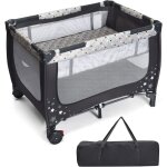 Goplus lit parapluie de bebe a double couche avec 2 roulettes + freins, berceau de bebe avec cotes en ...