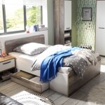 Lit petrus 140x200 avec 2 tiroirs - blanc / bois flottant