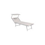 Lit de plage fixe 188x67x38 cm avec parasol et appui - tete boitiers en aluminium et piscine exte'rieure ...
