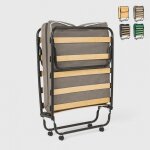 Lit pliant 80x180 � roulettes avec matelas et sommier � lattes ares - marron
