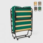 Lit pliant 80x180  roulettes avec matelas et sommier  lattes ares - vert fonc