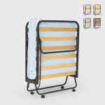 Lit pliant en microfibre avec matelas et lattes 80x190cm demetra - turquoise