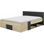 Calicosy - diagone lit adulte avec tiroirs de rangement - chataignier et noir - 140 x 190 - swivel