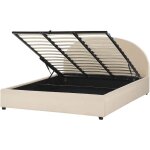 Lit avec rangement en velours 180 x 200 cm pouf r�tro minimaliste beige vaucluse