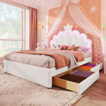 Lit rembourr�, 140 x 200 cm, sans matelas, �clairage d'ambiance t�l�command�, lit avec 2 tiroirs, lit ...