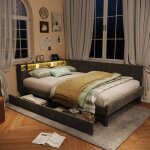 Lit rembourr� 140x200 cm avec 2 tiroirs, lit 140x200 avec rangement et �clairage led, lit simple avec ...