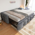 Lit rembourr�, canap� - lit extensible 90 / 180190 cm, lit pouf, tissu velours peluche, lit simple, lit ...