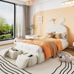 Lit rembourr�, lit simple, oreilles de lapin avec luminosit� r�glable, bande lumineuse aux couleurs chaudes, ...