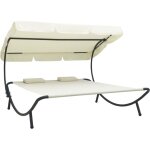 Vidaxl - lit de repos d'extérieur avec auvent et oreillers blanc crème Vidaxl - lit de repos d'extérieur avec auvent et oreillers blanc crème