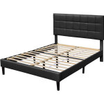 Lit 140x190 - sommier + t�te de lit capitonn�e blanc - pieds de 16 cm - 13 lattes - rev�tement pvc simili ...