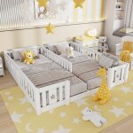 Lit simple 140x190 en bois, lit pour enfant, lit b�b� 2 places, avec barri�res d�cor�es de motifs �toiles, ...