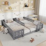 Lit simple 140x190 en bois, lit pour enfant, lit b�b� 2 places, avec barri�res d�cor�es de motifs �toiles, ...