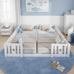Lit simple 140x190 en bois, lit pour enfant, lit b�b� 2 places, avec barri�res d�cor�es de motifs �toiles, ...
