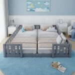 Lit simple 140x190 en bois, lit pour enfant, lit b�b� 2 places, avec barri�res d�cor�es de motifs �toiles, ...