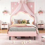 Lit simple 90 x 200 cm, lit enfant rembourr� en pu avec �clairage led, sommier � lattes et t�te de lit ...