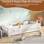 Lit simple 90x190 cm - lit b�b� avec barri�re de s�curit� et sommier � lattes - bois massif de pin - ...