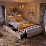 Lit simple 90x200 cm avec 2 tiroirs - �clairage led rgb - charge usb et type - c - lit simple 1 place ...