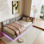 Lit simple 90x200 cm, lit enfant, canap� - lit corner avec rangement et �clairage led et port usb, salon ...